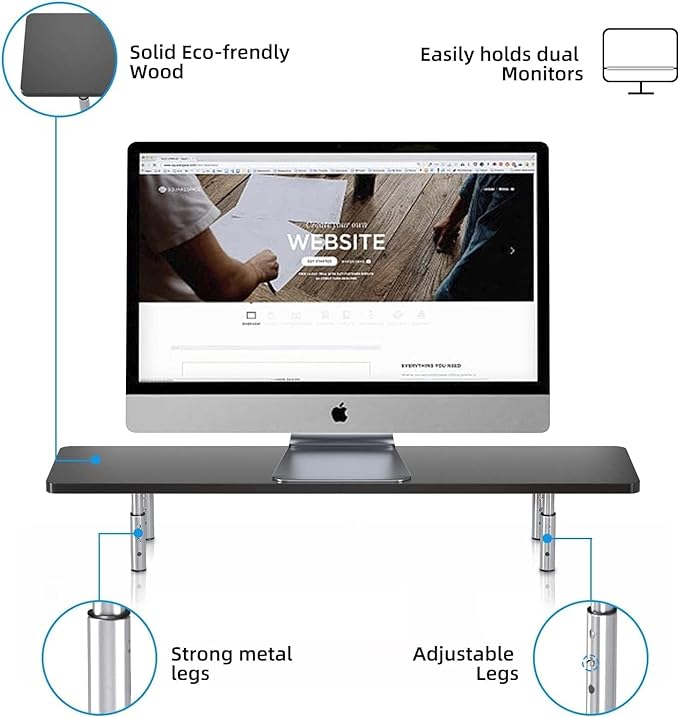 suptek Dual Monitor Stand Riser,Large Monitor Laptop Stand Riser 3 Adjustable Heights Computer Stand for Laptop, Printer, Notebook(MST016L) - Image 2