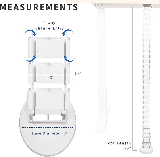 VIVO Under Desk Vertebrae Cable Management Kit, Adjustable Quad Entry Flexible Cord Organizer for Home Office, White, DESK-AC01C-W | Adjustable Quad Entry Flexible Cord Organizer for Home Office - Image 2