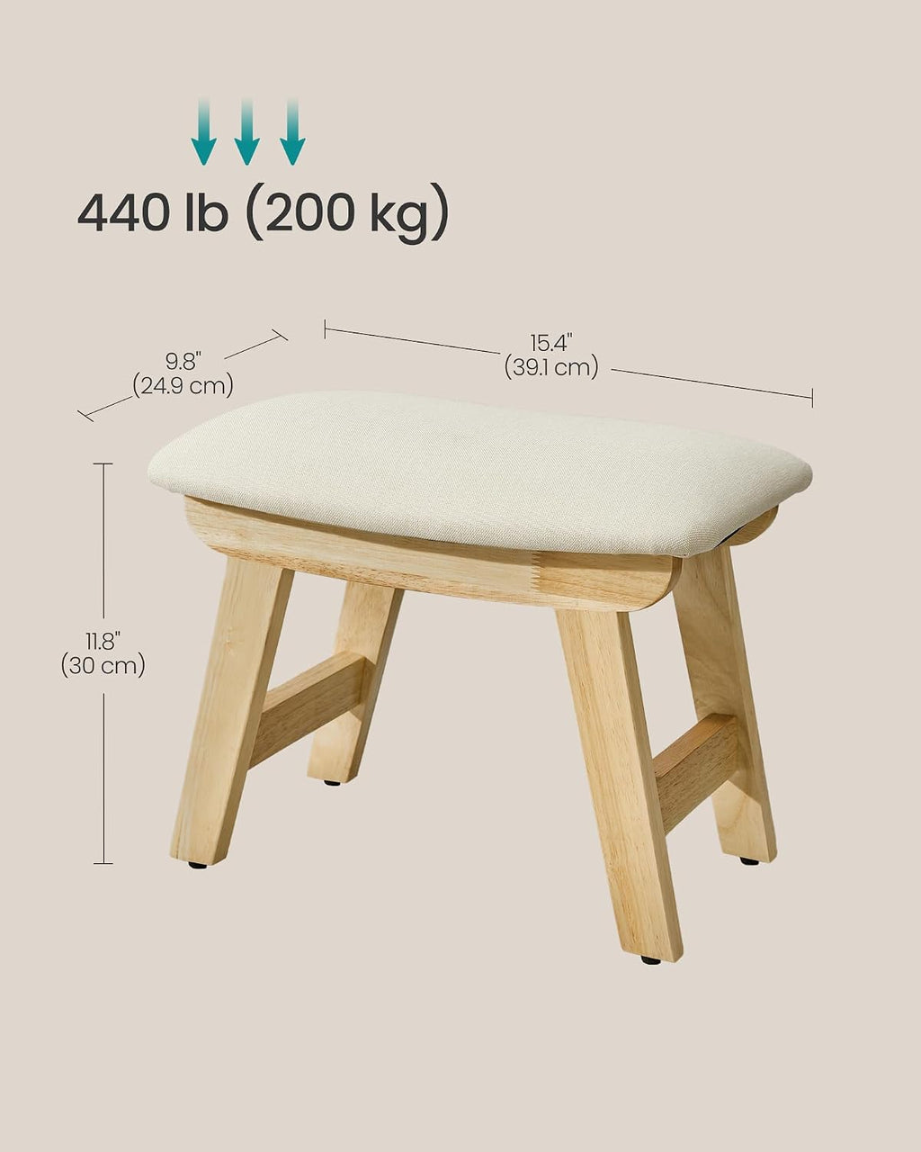 SONGMICS Foot Stool Ottoman, Padded Foot Rest Under Desk, Solid Wood Frame - Image 2