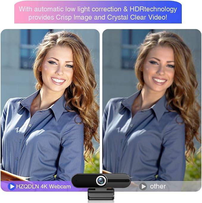 4K Webcam with Microphone, 8MP Laptop PC Desktop Computer Web Camera, USB Webcams for Video Calling Recording Streaming Video Conference, Webcam with Tripod，Privacy Shutter - Image 4