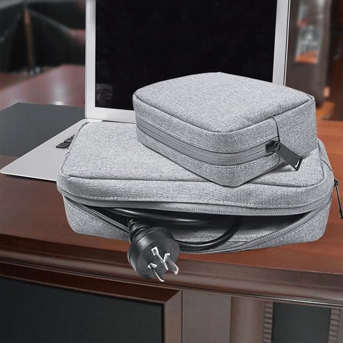 CAAORDKSO 2PCS Electronics Organizer Travel Case, Electronic Accessories Bag, Waterproof Accessories Storage Pouch for Power Bank, Cable, Cord, Charger, Mouse, Various Accessories (Small+Big-Gray) - Image 5