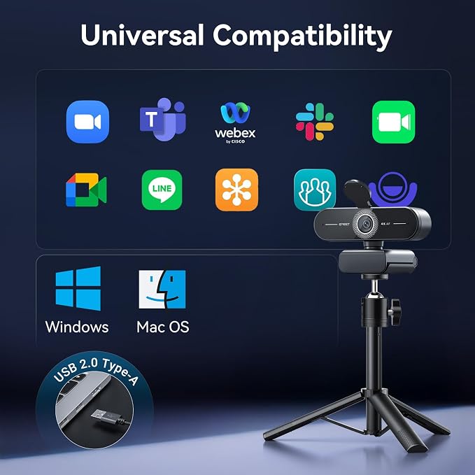 EMEET C60E 4K Webcam with Tripod, Streaming Camera with PDAF Autofocus | Dual Microphones, Auto Light Correction, 73° FOV, Plug & Play USB Webcam for Live Streaming, Gaming & Real-Time Interaction - Image 9