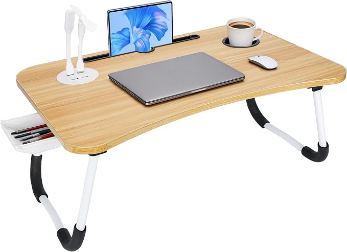 Laptop Bed Desk, Lap Desk, Laptop Table with USB Charge Port, Desktop Card, Cup Holder, Foldable Bed Tray Table for Couch Sofa Chair Floor Eating Working by CSYY