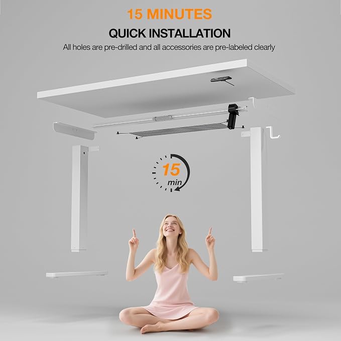 Electric Standing Desk with Cable Management,White Height Adjustable Desk with Memory Presets, Sit Stand Table for Work from Home, Ergonomic Computer Desk,63 x 24 inch - Image 7