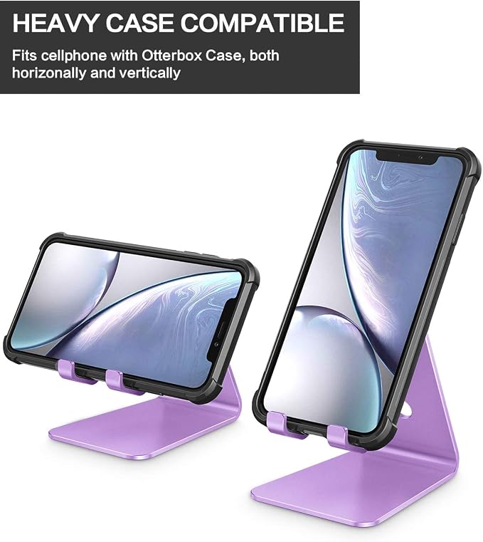 OMOTON C2 Adjustable Aluminum Cell Phone Stand with Charging Cutout, Purple | Sturdy 3mm Aluminum, Charging Port, 270° Adjustable, Non-Slip Silicone Pads, Works with Thick Cases, for All Smartphones - Image 6