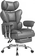 DUMOS Big and Tall Home Office Desk Chair, Executive Chair with Footrest | Scratch-Resistant PU Leather, Ergonomic Reclining, Pocket Spring Support, 400 LBS Weight Capacity, Grey by DumosLifestyle