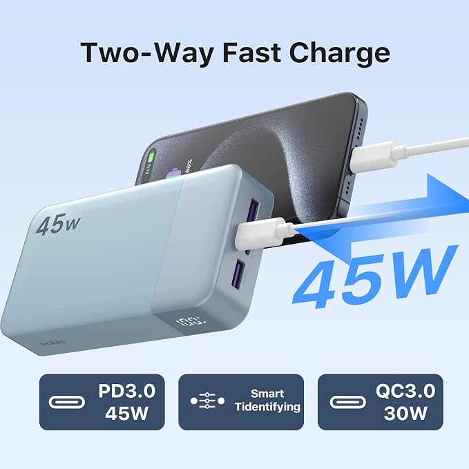 NOBIS Portable Charger 45W 20000mAh Power Bank Fast Charging | 2C+2A Battery Pack with C to C Cable, Battery Bank with Digital Display for iPhone Android Laptop etc - Image 6