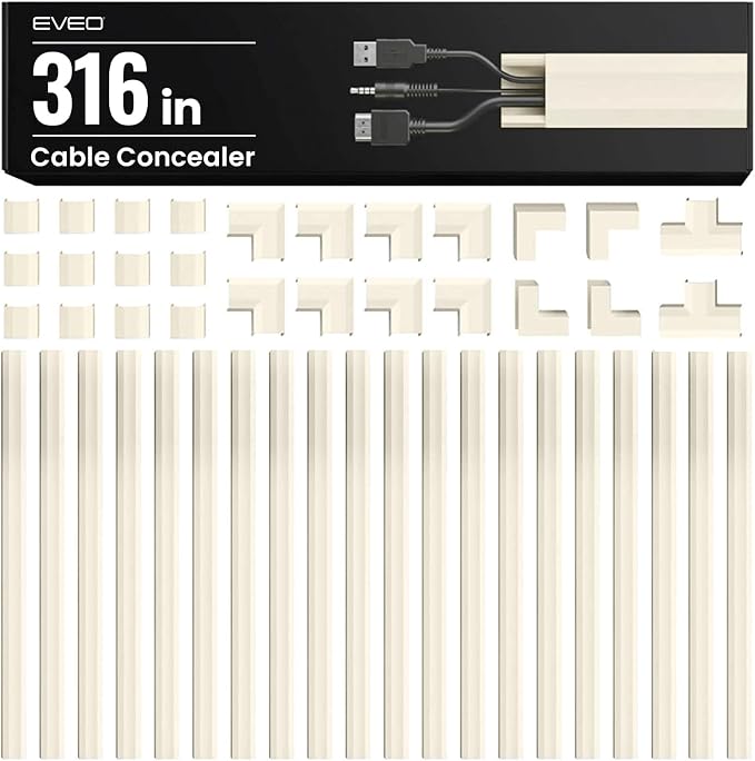 EVEO Cable Hider Wall 306” - Cable Raceway Cord Hider - Wire Covers for Cords on Wall, Cord Cover, Wall Cable Hider, Cable Concealer, Wire Hiders for TV on Wall - 20X (L16 W0.95 H0.5) - Medium | Beige by EVEO