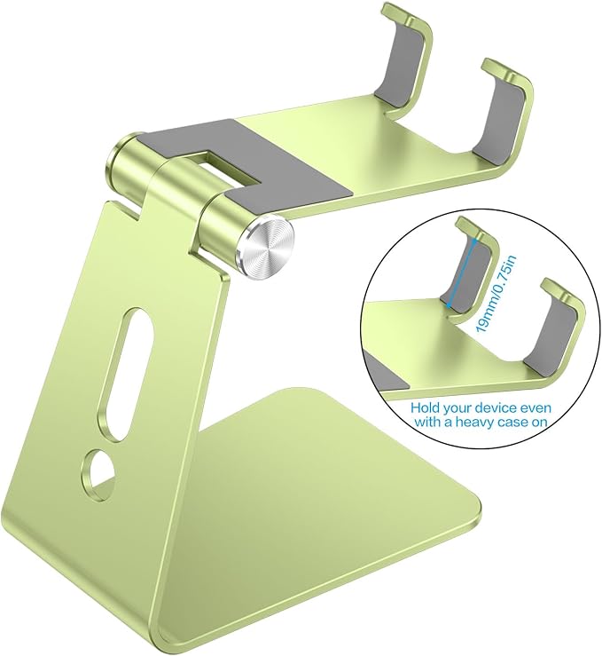 OMOTON Adjustable Cell Phone Stand, C2 Aluminum Desktop Phone Dock Holder Compatible with iPhone 15 14 13, SE, XR, 8 Plus 7 6, Samsung Galaxy, Google Pixel and More | Sturdy 3mm Aluminum, Charging Port, 270° Adjustable, Non-Slip Silicone Pads, Works wi... - Image 3