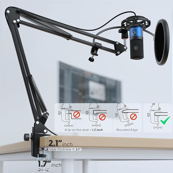 FIFINE T669 Blue USB PC Microphone Kit for Recording/Podcasting | Computer Condenser Cardioid Mic, Gain Knob, Arm Stand, Mac Windows PS4/PS5, Streaming, Gaming, Video, Home Studio - Image 6