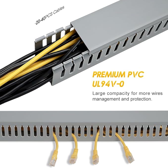 Cable Raceway, 95" Open Slot Cable Management Kit with Upgraded Snap Structure,Wire Cover Cord Hider for Under Desk&Industrial Network/PC/TVs- 23.6" X 1.97" X 2.4" X 4PCS (LWH,Grey) - Image 4