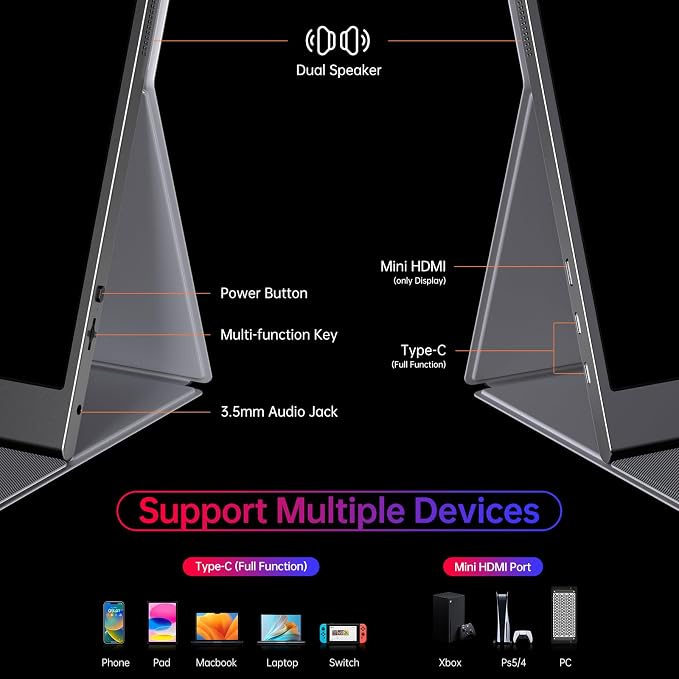 Anyuse 15.6" 4K UHD IPS HDR USB-C HDMI Monitor | 15.6" 4K UHD IPS 100% RGB HDR, USB-C/HDMI, speakers+smart cover, for PC/Phone/PS5/Xbox/Switch, travel gaming. - Image 5