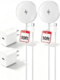 Magnetic Wireless Charger for Apple iPhone 17/16/15/14/13/12/11/AirPods, 2-Pack Fast Charging Long Cable 10ft Magnet Pad & 2-Pack Type-c Charger Block, White | 2Pack Magnetic Wireless Charger 15W Pad 10 ft Long Cord for iPhone 17/16/15/14/13/12,20W Ada... by Unknown