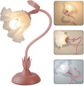 Women Bedside Table Lamps for Bedroom, Cute Flower Desk Lamp with Adjustable Flexible Gooseneck, 3 Color Temperatures Nightstand Lamp with E26 LED Bulbs, Floral Lamp for Living Room, Office,Reading by Larnix