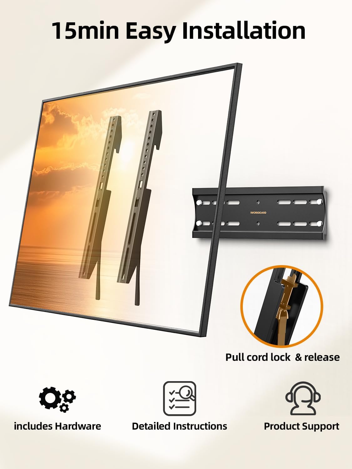 43 50 55 inch Fixed Low Profile TV Wall Mount for 24-65 inch LED/LCD & Flat/Curved TVs, Universal Wall Mount Bracket with Safe Lock, Max VESA 400x400mm, up to 99Lbs & 16 '' Stud - Image 3