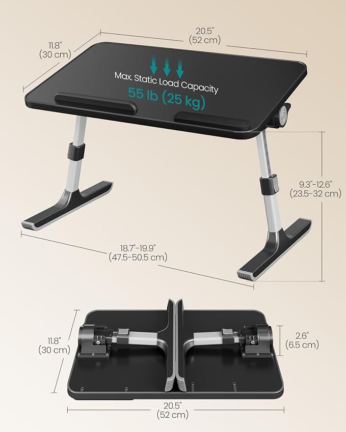 SONGMICS Bed Laptop Desk, Adjustable Laptop Desk for Bed with 8 Heights, Portable Foldable Bed Table, for Bedroom and Living Room, 20.5 x 11.8 x 9.1 Inches, Ink Black ULLD117B101 - Image 5