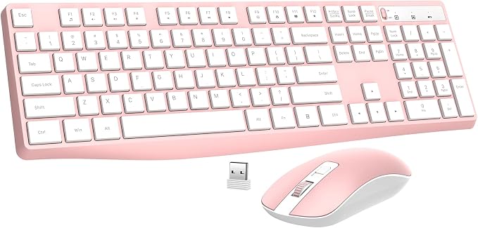Wireless Keyboard and Mouse Combo, Lovaky 2.4G Full-Sized Ergonomic Keyboard Mouse, 3 DPI Adjustable Cordless USB Keyboard and Mouse, Quiet Click for Computer/Laptop/Windows/Mac (1 Pack, Pink) | Ergonomic, Low profile Keys, 3 DPI Adjustable, 2.4G Quiet... by LovakyOfficeExpert