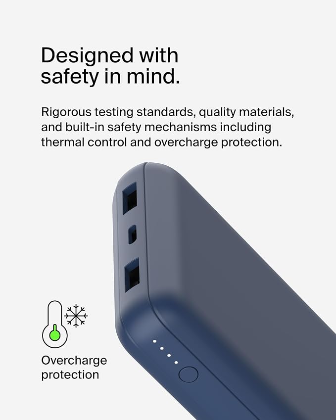 Belkin 20000mAh 15W 3 Port Power Bank, USB A to USB C Cable Included | Fast Charging, iPhone 17, Samsung Galaxy, Pixel, Airpods, iPad, Nintendo Switch 2, Battery Pack, USB C Port, USB A Port - Image 10