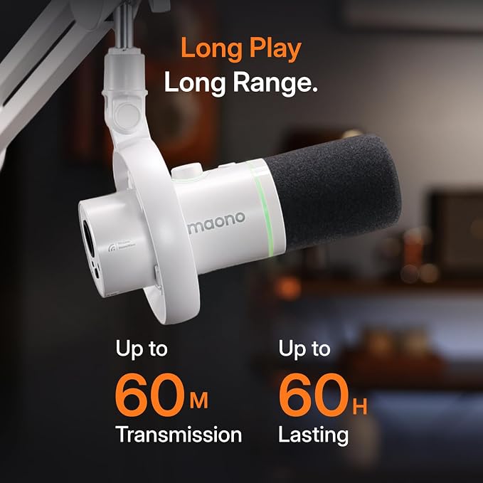 MAONO PD200W Hybrid Wireless Podcast Equipment Bundle for 2 | XLR USB Dynamic Microphone Kit with 2 Boom Arm, Software, Noise Cancellation, for Co-hosted Podcast, Vocal Recording, White - Image 7