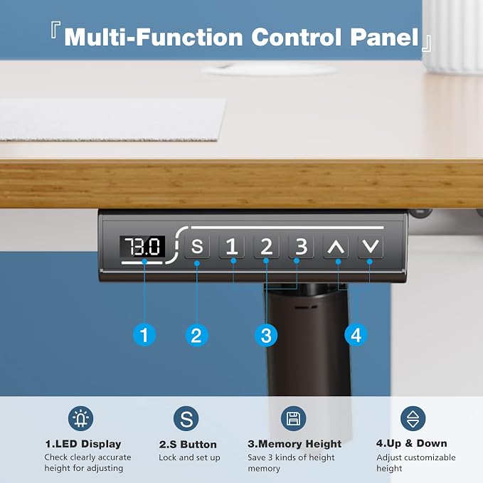 DUMOS 47 Inch Electric Standing Desk, Memory Adjustable Home Office Desk | Sit Stand Up Desk for Work Home Office,Adjustable Desk, Rising Computer Table with Splice Board,Cable Management,Hook,Oak - Image 6