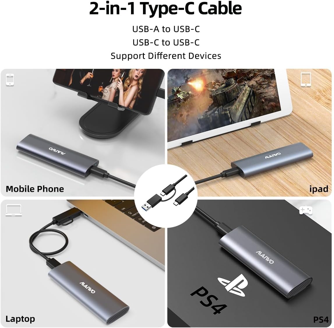 MAIWO M.2 NVMe SSD Enclosure, USB 3.1 GEN2 10Gbps Tool Free USB C to M.2 NVMe SSD Adapter Reader Case, Support UASP Trim, 8TB Capacity, Aluminum - Image 5
