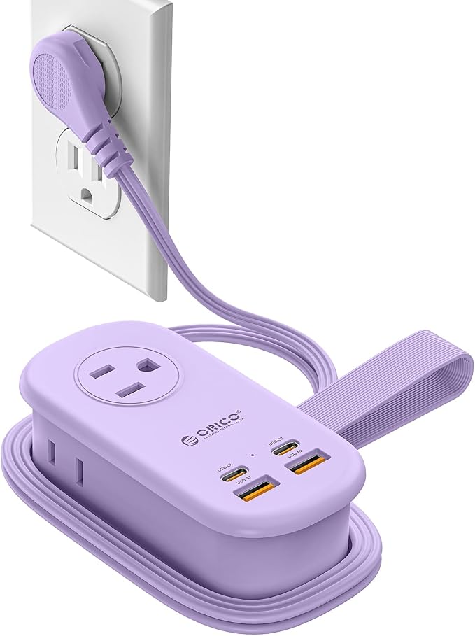 ORICO 65W GaN Travel Power Strip with Flat Plug and 4FT Extension Cord | 7-in-1 Charging Ports (3 AC Outlets/2 USB-A/2 USB-C), Fast Charger for MacBook Pro/Air, iPad Pro, iPhone 17/16/15- AP3 by ORICO