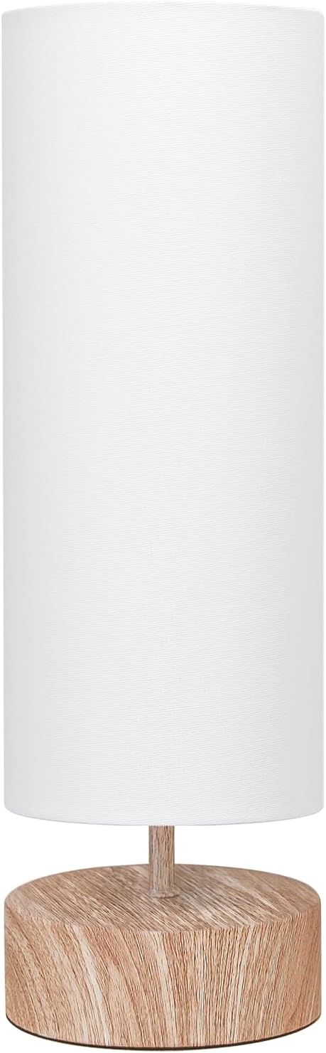 Touch Table Lamp with Wood Grain Metal Base, 3 Way Dimmable Bedside Lamp | Modern Nightstand Desk Lamp with White Shade, Simple Night Light for Bedroom Living Room Home Office, LED Bulb Included - Image 7