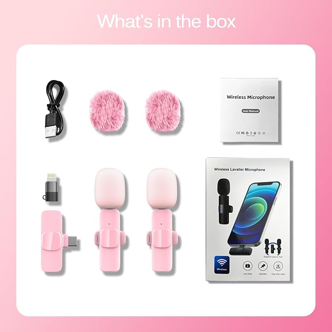Wireless Lavalier Lapel Microphone for iPhone, iPad, mini Video Recording Mic for Interview Video Podcast Vlog YouTube & Livestream, Noise Reduction, Plug & Play (Pink Type C & Lightning Port) - Image 8