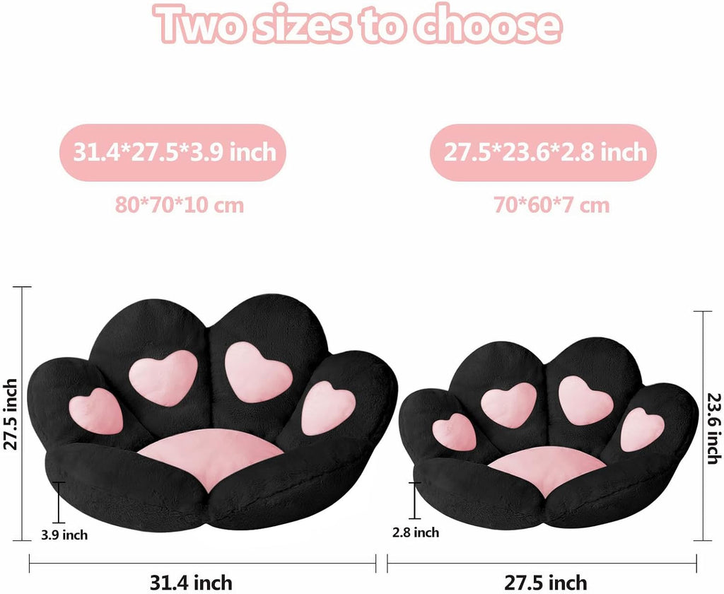 Ditucu Cat Paw Cushion Kawaii Chair Cushions 31.4 x 27.5 inch Cute Stuff Heart-Shaped Seat Pad Comfy Lazy Sofa Office Floor Pillow for Gaming Chairs Room Decor Black - Image 3
