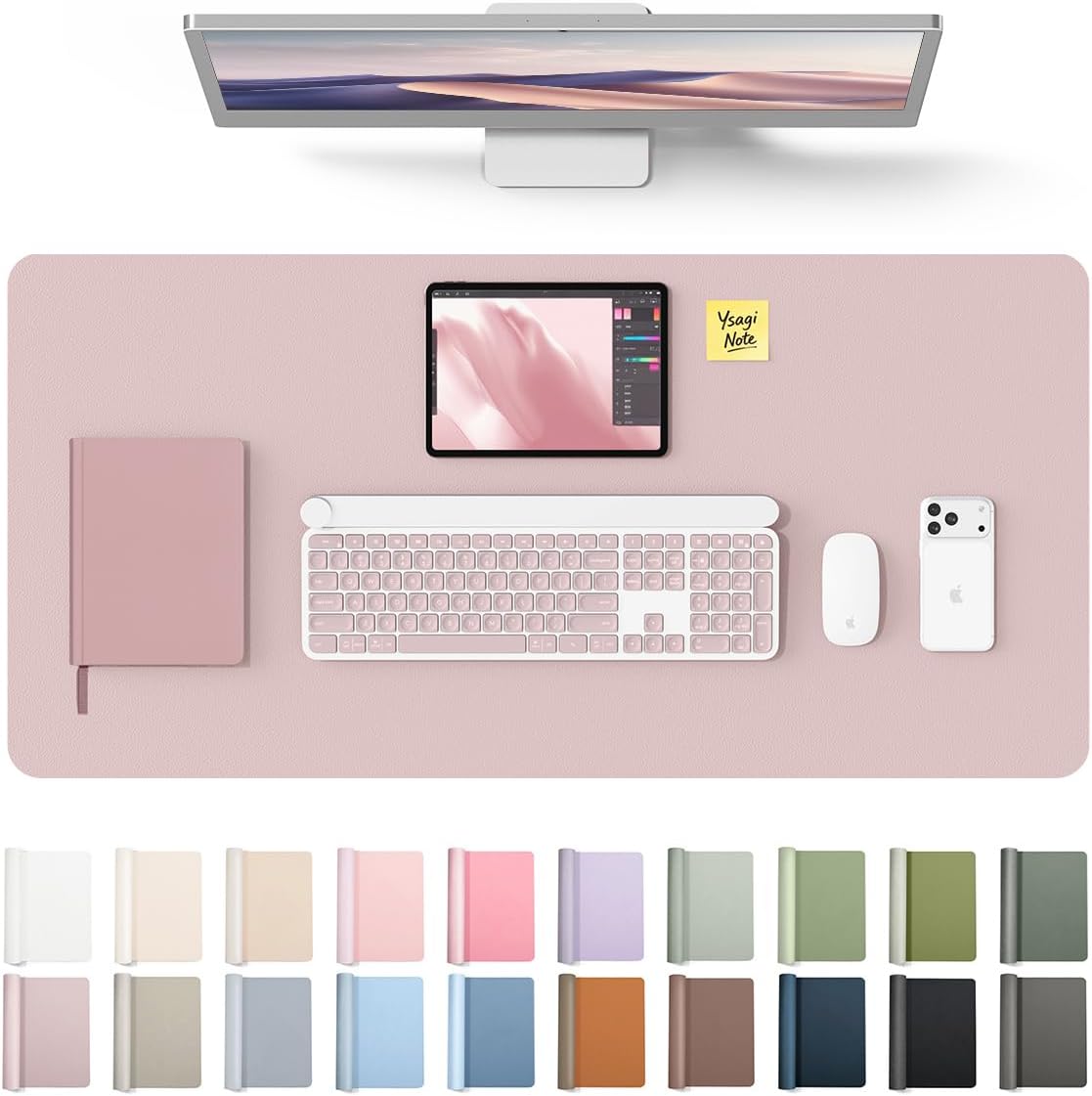 YSAGi Leather Desk Protector, Office Mat, Large Mouse Mat, Non-Slip PU Leather Blotter, Laptop Pad, Waterproof Writing Pad for Office and Home (Grayish Lavender, 35.4" x 17") by YSAGi