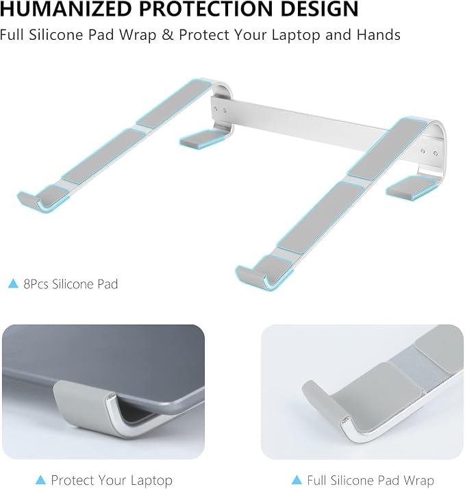Laptop Stand for Desk, Ventilated Aluminum Laptop Riser, Silver | Stable Typing Support, Fixed 17° Angle, 2.5 in Lift, Silicone Pads, Open Airflow, Fits Most 11–16 in Laptops, Tool Included - Image 5