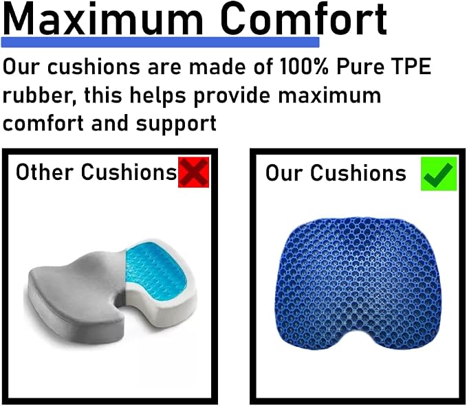 Blue Gel TPU Seat Cushion — Contoured Honeycomb Cooling Gel Cushion for Long Sitting, Pressure Relief for Tailbone & Sciatica, Non-Slip Washable Cover — 15.35 x 12.6 in - Image 5
