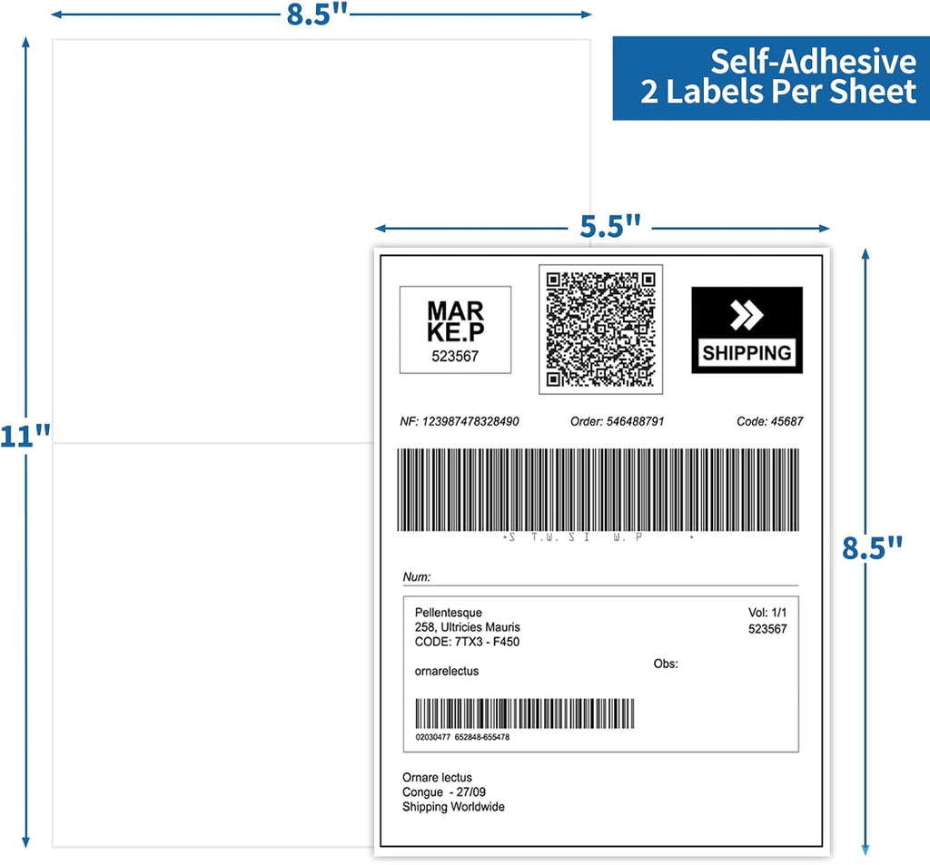 Half Sheet Shipping Labels - 50 Counts, 8.5” x 5.5” Self Adhesive Shipping Label White Internet Mailing Labels 2 Per Page, Laser & Inkjet Printer Compatible [25 Sheets 8.5” x 11”] - Image 2