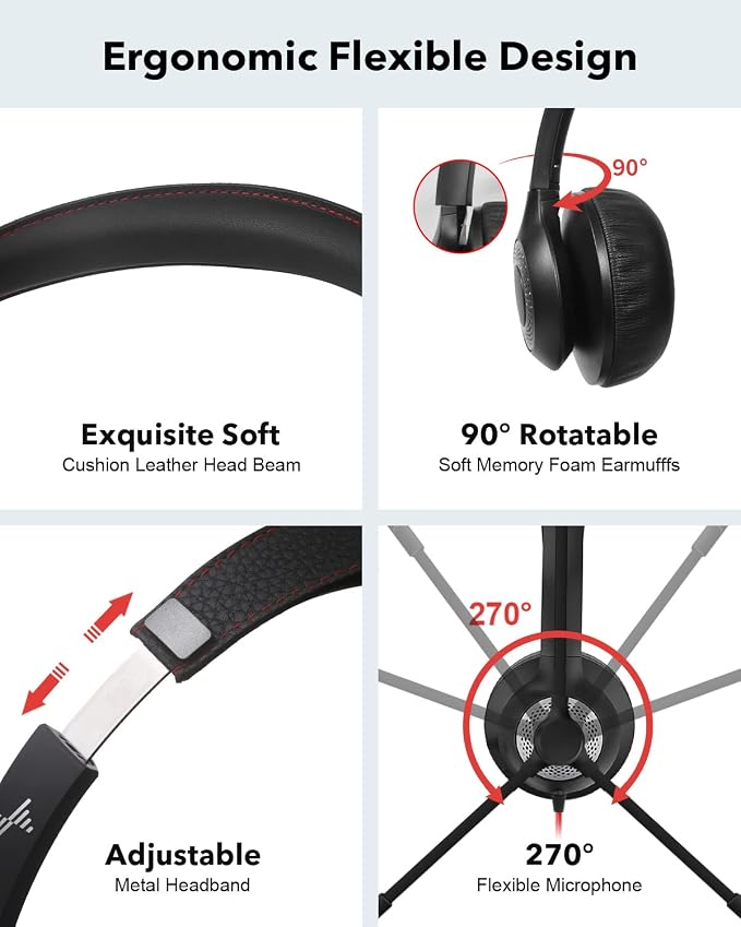 JIAMQISHI USB Headset with Microphone for PC, On-Ear Computer Laptop Headphones with Noise Cancelling Microphone in-line Control for Home Office Online Class Skype Zoom (USB+3.5mm, Black) - Image 2