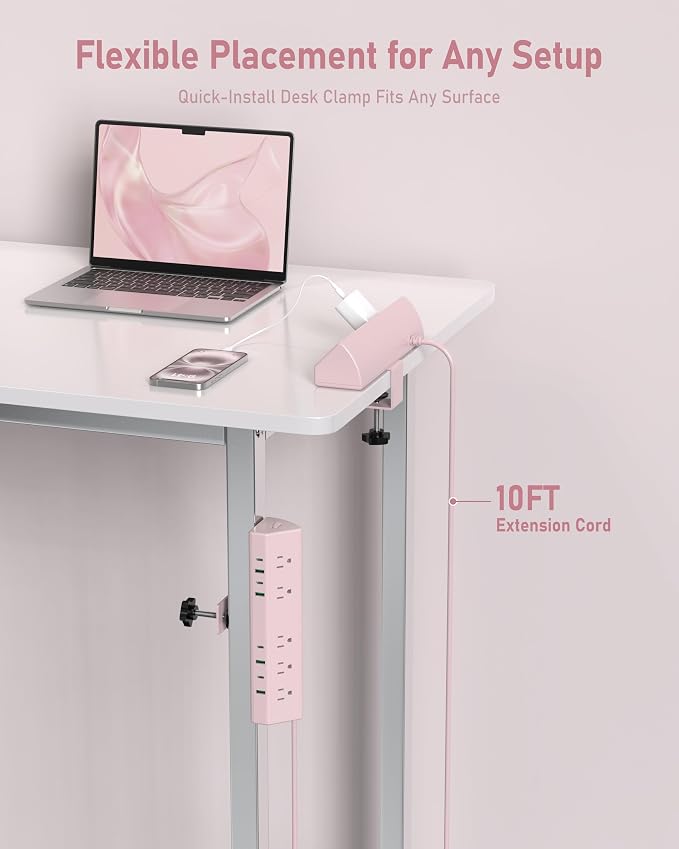 Jgstkcity Desk Clamp Power Strip USB C 45W,8 USB,10FT,Purple | Surge Protector 1200J,Fit 1.96'' Tabletop Edge Mount,1875W Extension Cord,15A Switch,ETL Listed,Office,Gaming,Dorm - Image 8