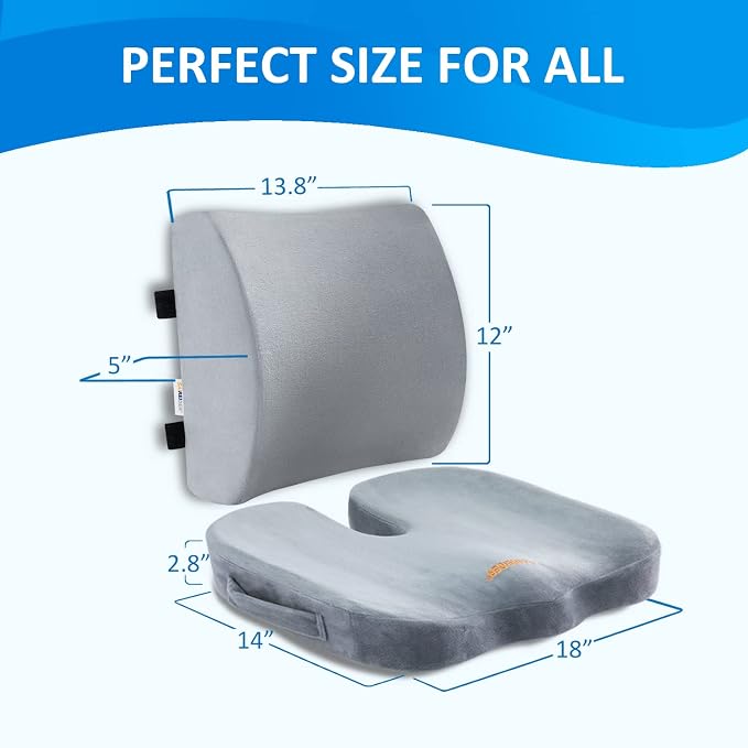 SAIREIDER Lumbar Support Pillow and Office Chair Cushion, Memory Foam Car Seat Cushions Back Support Pillows, Reduce Pressure On Tailbone and Sciatic Nerve, Relieve Pain of Back and Lumbar(Grey) - Image 6
