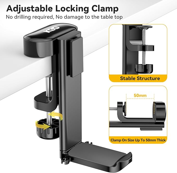 KDD 4 in 1 Desk Cup Holder - Clamp on Under Desk Headphone Hanger - Rotating Headphone Holder Detachable Pen Cup Holder Desktop Storage for Cup, Phone and Pen(Black) - Image 5