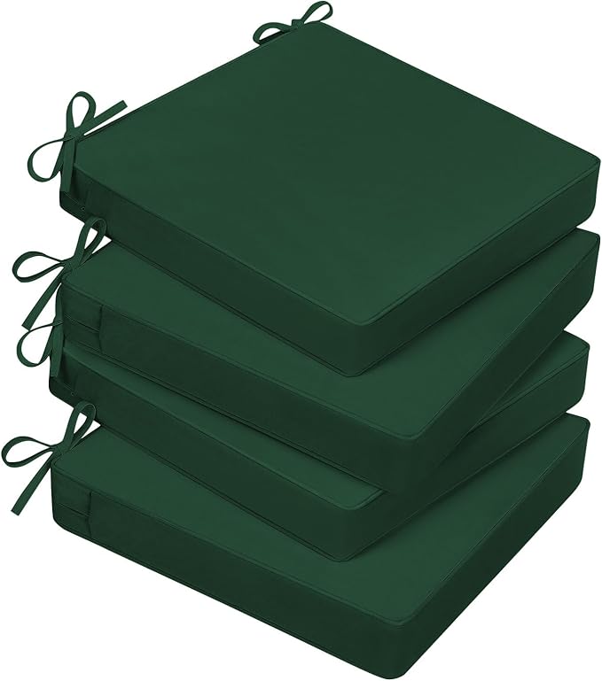 Basic Beyond Outdoor Chair Cushions for Patio Furniture, Waterproof Outdoor Seat Cushions Set of 4 19 x 19, Patio Chair Cushions Set of 4 with Ties and Handle, Forest Green by BasicBeyond