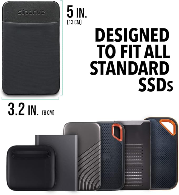 Slipdrive - Portable Hard Drive Sleeve for Laptop - SSD Solid State Drive - Reusable Adhesive - Stick on External Hard Drive Carrying Case - Pocket Pouch (Small, Black) - Image 2
