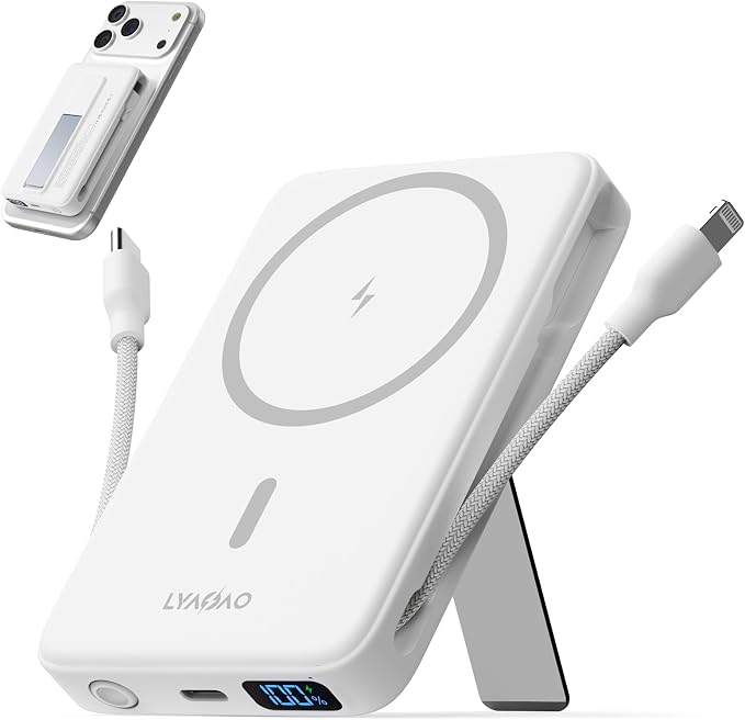 Magnetic Portable Charger 10000mAh, 22.5W Power Bank with Built in Cable | Foldable Stand,20W Fast Charging for Magsafe Battery Pack with LED Display, Travel Essential for iPhone 17/16/15/14/13/12 Pro by Unknown