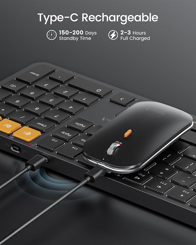 ProtoArc KM100-A Backlit Bluetooth Keyboard Mouse Combo for Mac, Black | Full-Size Mac Layout with Numeric Keypad, 3-Level White Led Backlight, 3-Device Bluetooth, Rechargeable Keyboard and Mouse - Image 6
