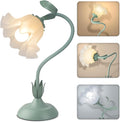 Women Bedside Table Lamps for Bedroom, Cute Flower Desk Lamp With Adjustable Flexible Gooseneck, 3 Color Temperatures Nightstand Lamp with E26 LED Bulbs, Floral Lamp for Living Room, Office ,Reading by Larnix
