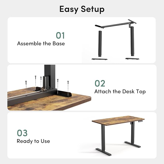 CubiCubi 48 x 24 One-Piece Electric Adjustable Standing Desk, Vintage Brown | Height Adjustable Electric Large Computer Home Office Sit Stand up Workstation, with Memory Presets, Headphone Hook - Image 6