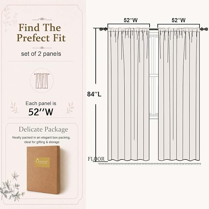 Cream Sheer Curtains 84 Inches Long 2 Panels for Living Room 52 Wide | Sheer White Curtains for Bedroom, Elegant Airy Light Filtering Window Treatments, Rod Pocket, 2pcs Each Panel 52" W x 84" L - Image 4