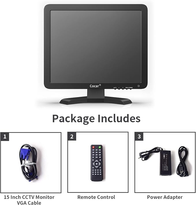 Cocar 19 inch CCTV Security Monitor with BNC VGA HDMI AV Built-in Speaker 4:3 HD Display LCD Screen Display with USB Media Player for Home Surveillance Camera STB PC - Image 7
