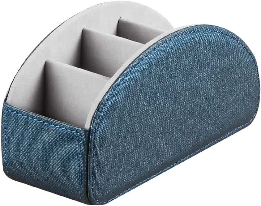 Leather Remote Control Holder,TV Remote Caddy with 5 Compartments,Desktop Organizer,for Store TV,DVD,Blu-Ray,Media Player,Heater Controllers(Blue) - Image 3