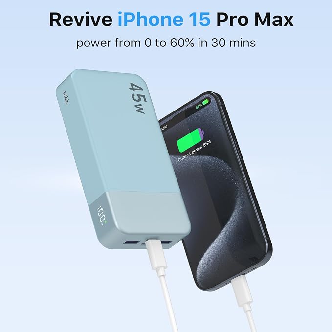 NOBIS Portable Charger 45W 20000mAh Power Bank Fast Charging | 2C+2A Battery Pack with C to C Cable, Battery Bank with Digital Display for iPhone Android Laptop etc - Image 2