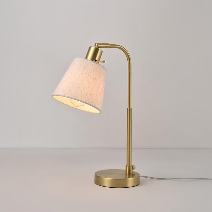Globe Electric 61000057 16" Desk Lamp, Matte Brass Finish, White Shade, Adjustable Pivot Joint, Rotary Switch on Socket, Modern Lighting for Bedroom or Office, Indoor Lights, E26 Base - Image 6