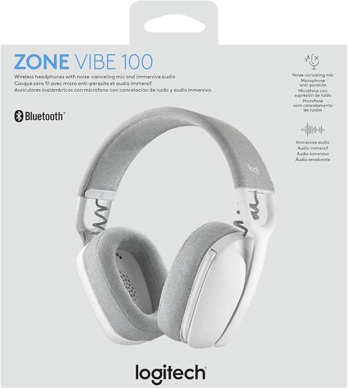 Logitech Zone Vibe 100 Wireless Over Ear Headphones - Off White | Lightweight, over ear, advanced multipoint Bluetooth, works with Teams, Google Meet, Zoom, Mac/PC - Image 13