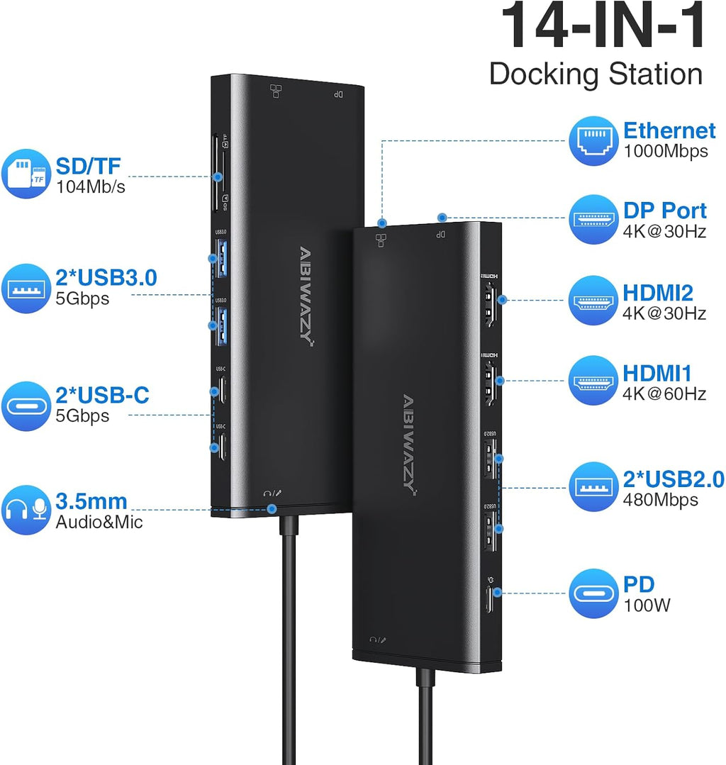 USB C Docking Station 3 Monitors USBC Hub Laptop Dual Monitor Multi Adapter - Image 2